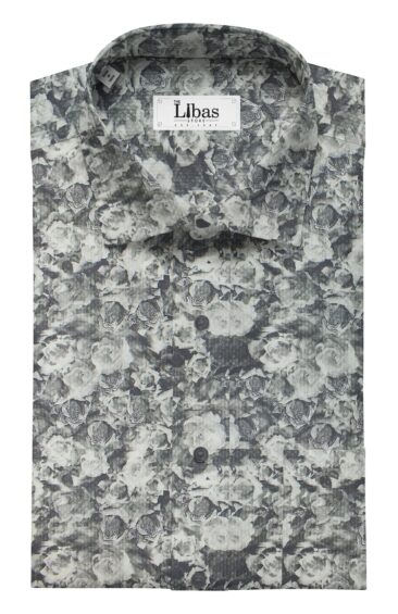 Monza Men's Light Grey 100% Premium Cotton Dark Grey Digital Print Shirt Fabric (1.60 M)