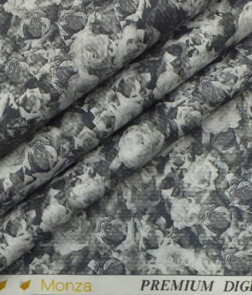 Monza Men's Light Grey 100% Premium Cotton Dark Grey Digital Print Shirt Fabric (1.60 M)