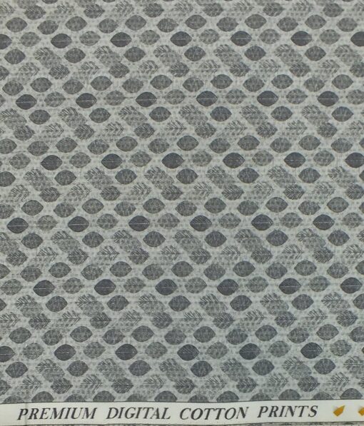 Monza Men's Light Grey 100% Premium Cotton Grey Digital Floral Print Shirt Fabric (1.60 M)