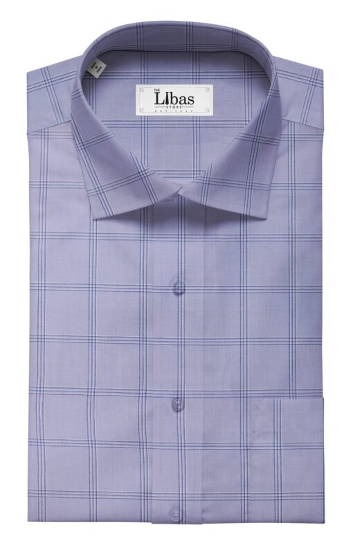 Monza Men's Light Blue 100% Superfine Cotton Broad Checks Shirt Fabric (1.60 M)