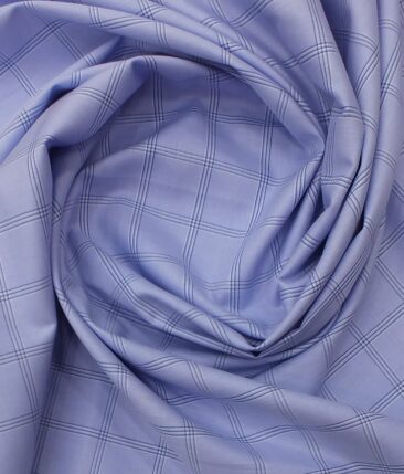 Monza Men's Light Blue 100% Superfine Cotton Broad Checks Shirt Fabric (1.60 M)