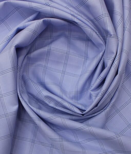 Monza Men's Light Blue 100% Superfine Cotton Broad Checks Shirt Fabric (1.60 M)