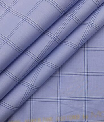 Monza Men's Light Blue 100% Superfine Cotton Broad Checks Shirt Fabric (1.60 M)