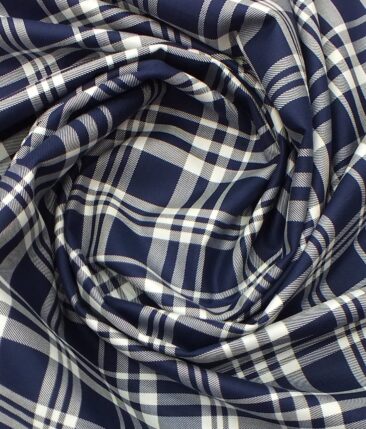 Monza Men's Dark Royal Blue 100% Superfine Cotton White Broad Checks Shirt Fabric (1.60 M)
