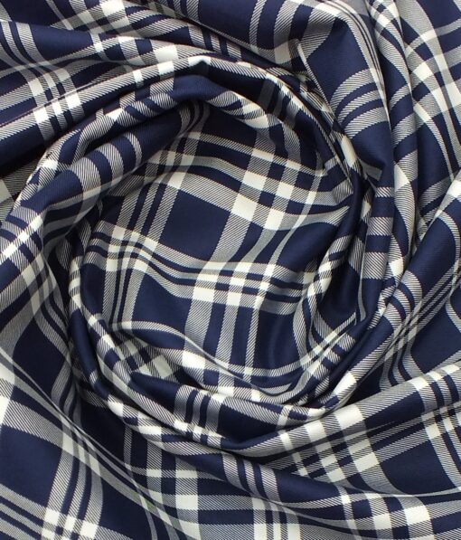Monza Men's Dark Royal Blue 100% Superfine Cotton White Broad Checks Shirt Fabric (1.60 M)
