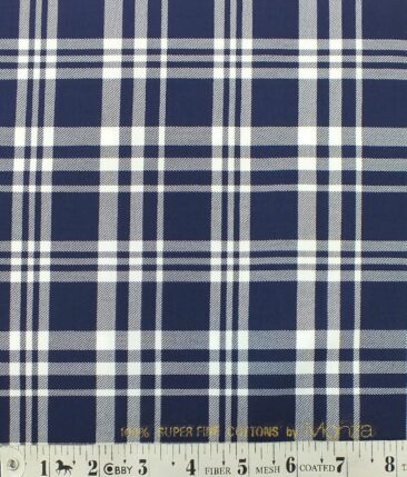 Monza Men's Dark Royal Blue 100% Superfine Cotton White Broad Checks Shirt Fabric (1.60 M)