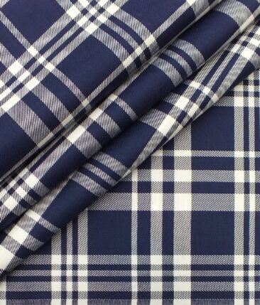 Monza Men's Dark Royal Blue 100% Superfine Cotton White Broad Checks Shirt Fabric (1.60 M)