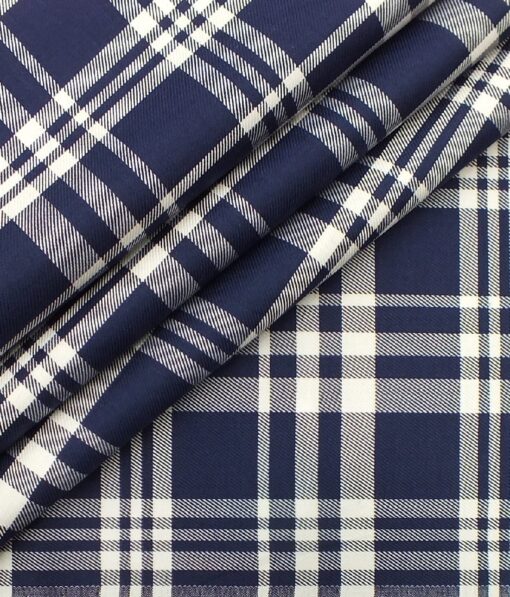 Monza Men's Dark Royal Blue 100% Superfine Cotton White Broad Checks Shirt Fabric (1.60 M)