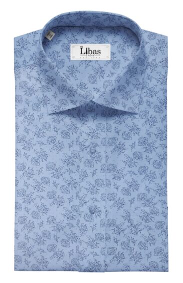 Moretii by Siyaram's Men's Sky Blue 100% Fine Cotton Dark Blue Floral Printed Shirt Fabric (1.60 M)