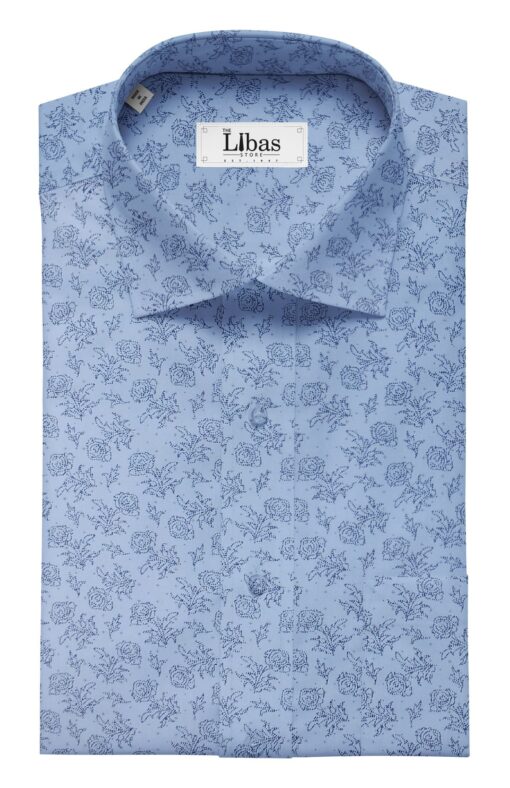 Moretii by Siyaram's Men's Sky Blue 100% Fine Cotton Dark Blue Floral Printed Shirt Fabric (1.60 M)