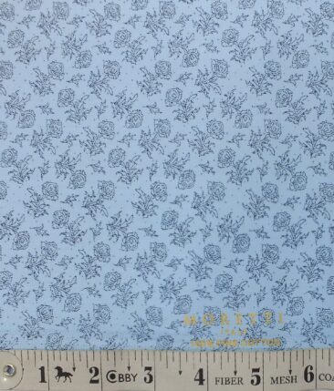 Moretii by Siyaram's Men's Sky Blue 100% Fine Cotton Dark Blue Floral Printed Shirt Fabric (1.60 M)