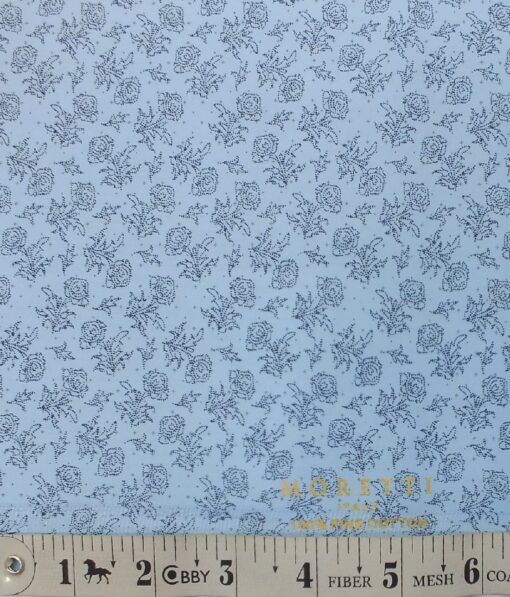 Moretii by Siyaram's Men's Sky Blue 100% Fine Cotton Dark Blue Floral Printed Shirt Fabric (1.60 M)