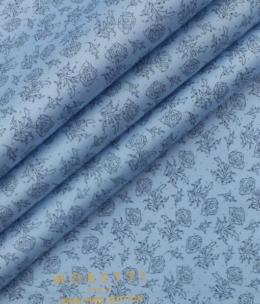 Moretii by Siyaram's Men's Sky Blue 100% Fine Cotton Dark Blue Floral Printed Shirt Fabric (1.60 M)