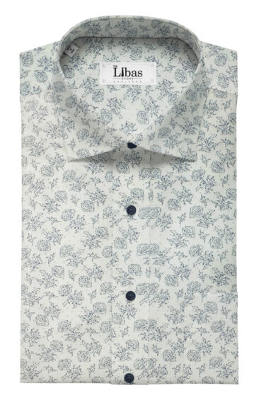 Moretii by Siyaram's Men's White 100% Fine Cotton Dark Blue Floral Printed Shirt Fabric (1.60 M)
