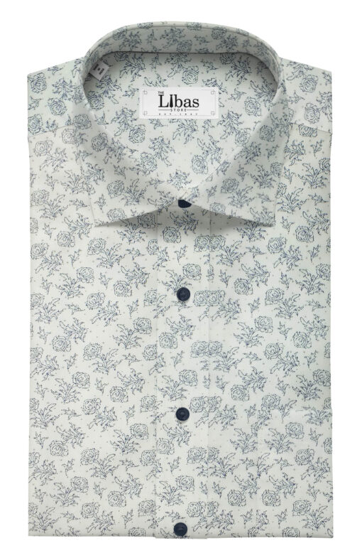 Moretii by Siyaram's Men's White 100% Fine Cotton Dark Blue Floral Printed Shirt Fabric (1.60 M)