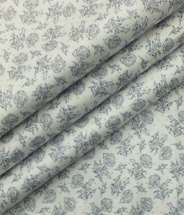 Moretii by Siyaram's Men's White 100% Fine Cotton Dark Blue Floral Printed Shirt Fabric (1.60 M)