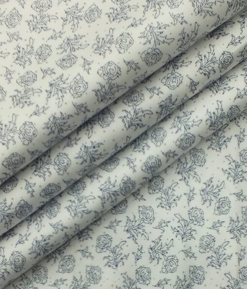 Moretii by Siyaram's Men's White 100% Fine Cotton Dark Blue Floral Printed Shirt Fabric (1.60 M)