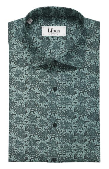 Nemesis Men's Dark Sea Green 100% Egyptian Giza Cotton Floral Printed Shirt Fabric (1.60 M)