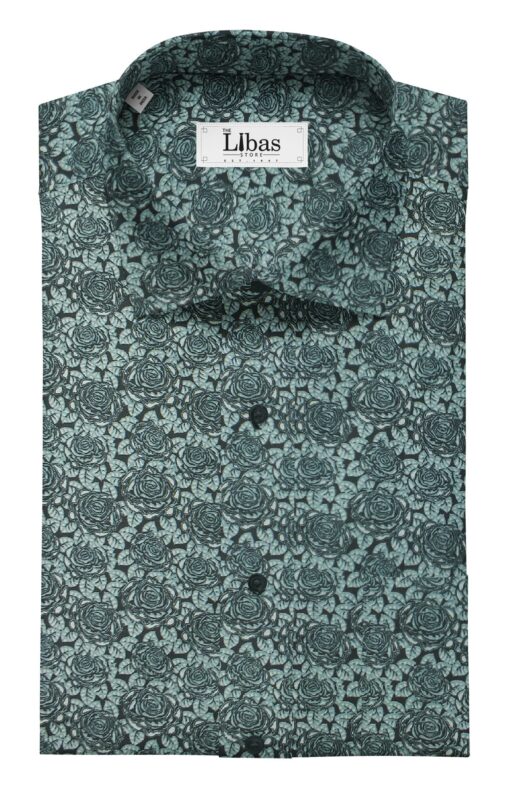 Nemesis Men's Dark Sea Green 100% Egyptian Giza Cotton Floral Printed Shirt Fabric (1.60 M)