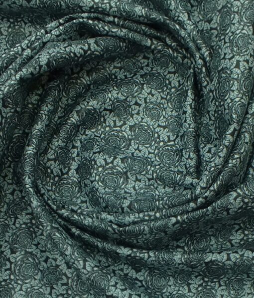 Nemesis Men's Dark Sea Green 100% Egyptian Giza Cotton Floral Printed Shirt Fabric (1.60 M)