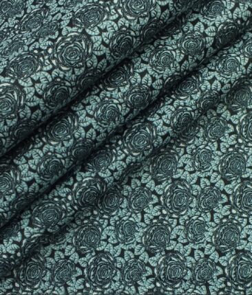 Nemesis Men's Dark Sea Green 100% Egyptian Giza Cotton Floral Printed Shirt Fabric (1.60 M)