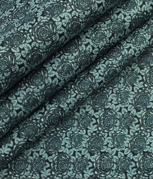 Nemesis Men's Dark Sea Green 100% Egyptian Giza Cotton Floral Printed Shirt Fabric (1.60 M)