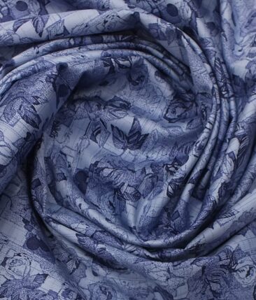 Nemesis Men's Light Blue 100% Egyptian Giza Cotton Floral Printed Shirt Fabric (1.60 M)