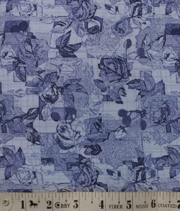 Nemesis Men's Light Blue 100% Egyptian Giza Cotton Floral Printed Shirt Fabric (1.60 M)