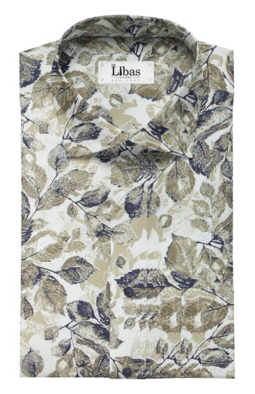 Nemesis Men's White 100% Egyptian Giza Cotton Dark Brown Floral Printed Shirt Fabric (1.60 M)