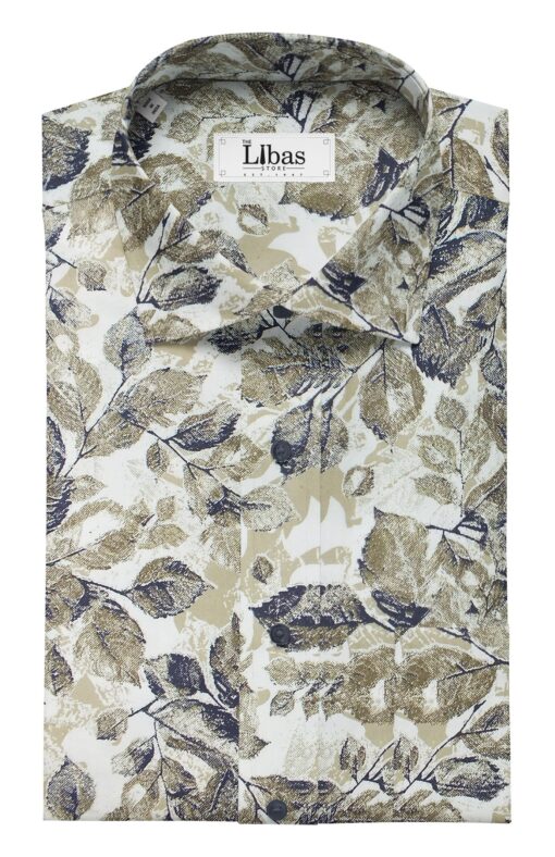 Nemesis Men's White 100% Egyptian Giza Cotton Dark Brown Floral Printed Shirt Fabric (1.60 M)