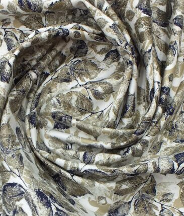 Nemesis Men's White 100% Egyptian Giza Cotton Dark Brown Floral Printed Shirt Fabric (1.60 M)