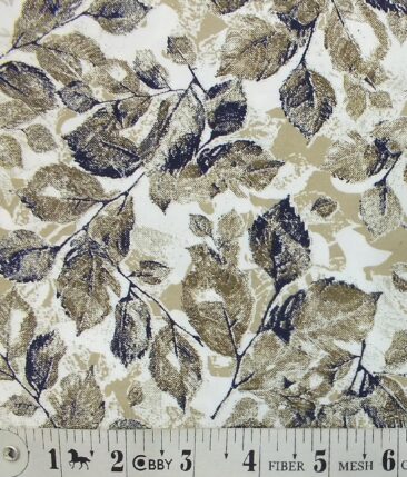 Nemesis Men's White 100% Egyptian Giza Cotton Dark Brown Floral Printed Shirt Fabric (1.60 M)