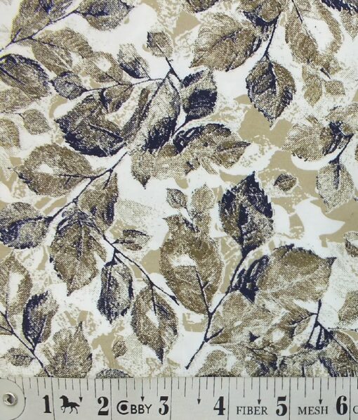 Nemesis Men's White 100% Egyptian Giza Cotton Dark Brown Floral Printed Shirt Fabric (1.60 M)