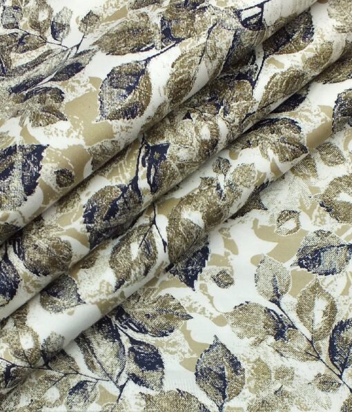 Nemesis Men's White 100% Egyptian Giza Cotton Dark Brown Floral Printed Shirt Fabric (1.60 M)