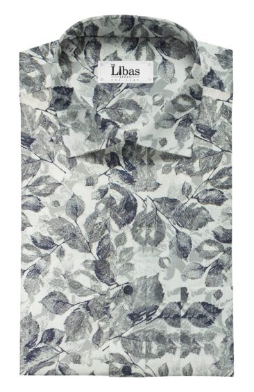 Nemesis Men's White 100% Egyptian Giza Cotton Grey Floral Printed Shirt Fabric (1.60 M)