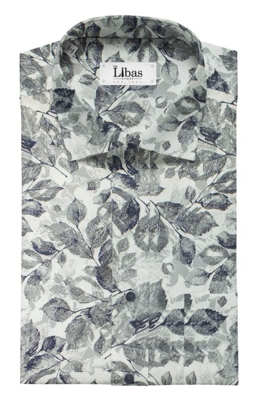 Nemesis Men's White 100% Egyptian Giza Cotton Grey Floral Printed Shirt Fabric (1.60 M)
