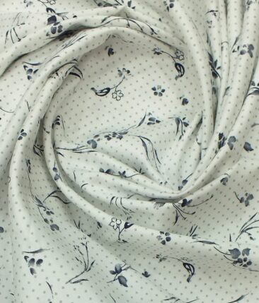 Nemesis Men's White 100% Egyptian Giza Cotton Grey & Blue Printed Shirt Fabric (1.60 M)