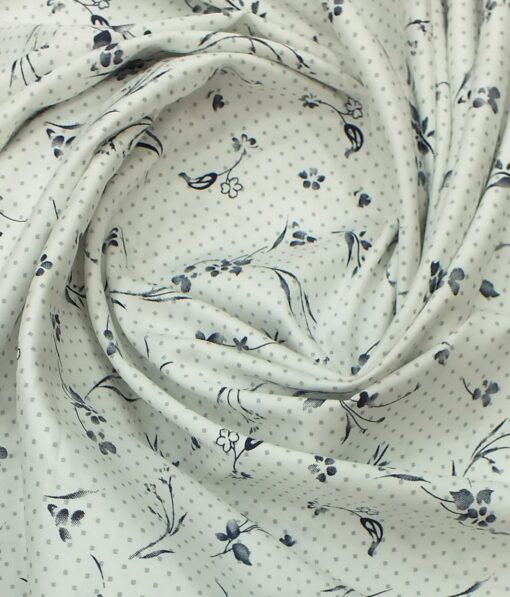 Nemesis Men's White 100% Egyptian Giza Cotton Grey & Blue Printed Shirt Fabric (1.60 M)