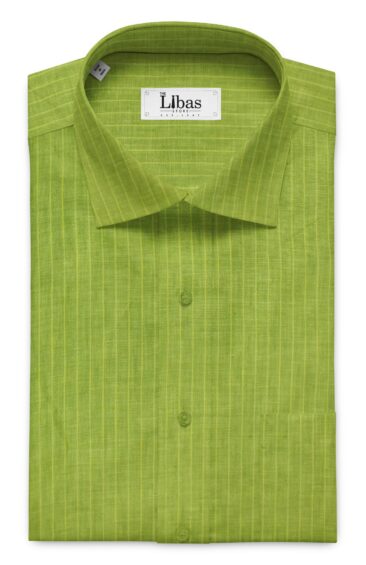 Nemesis Grass Green 100% Pure Linen 60 LEA Striped Shirt Fabric (1.60 M)