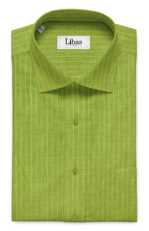 Nemesis Grass Green 100% Pure Linen 60 LEA Striped Shirt Fabric (1.60 M)