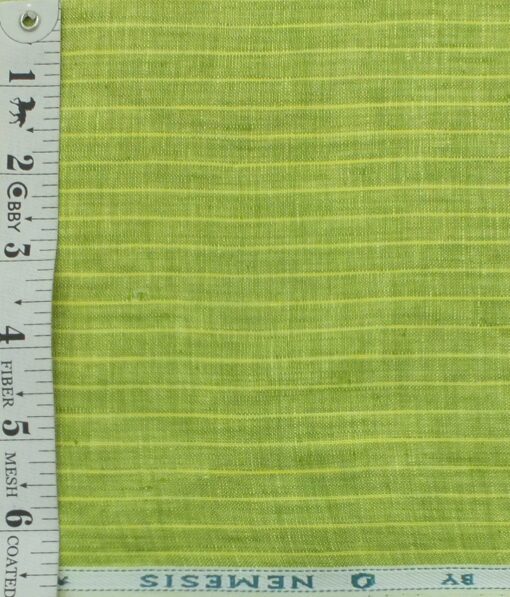 Nemesis Grass Green 100% Pure Linen 60 LEA Striped Shirt Fabric (1.60 M)