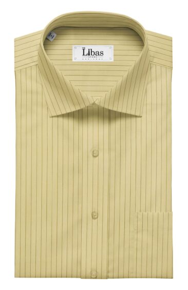 Soktas Men's Canary Yellow 100% Supima 70's Cotton Brown Striped Shirt Fabric (1.60 M)