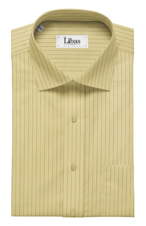 Soktas Men's Canary Yellow 100% Supima 70's Cotton Brown Striped Shirt Fabric (1.60 M)
