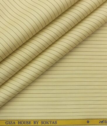Soktas Men's Canary Yellow 100% Supima 70's Cotton Brown Striped Shirt Fabric (1.60 M)