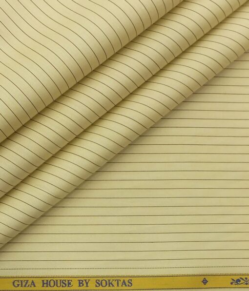 Soktas Men's Canary Yellow 100% Supima 70's Cotton Brown Striped Shirt Fabric (1.60 M)