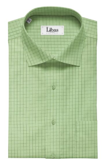 Soktas Men's Light Olive Green 100% Supima 70's Cotton Checks Shirt Fabric (1.60 M)