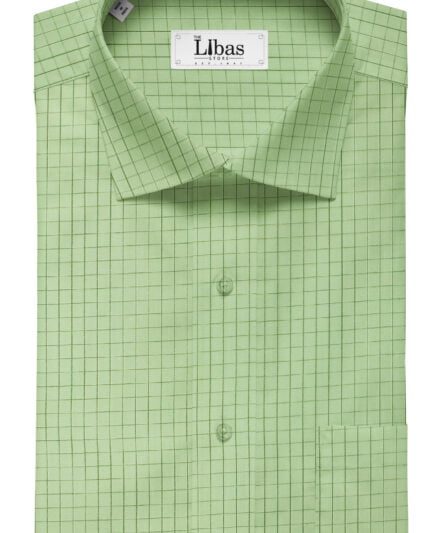 Soktas Men's Light Olive Green 100% Supima 70's Cotton Checks Shirt Fabric (1.60 M)