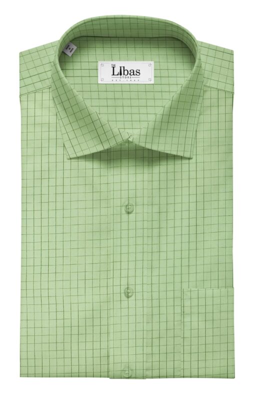 Soktas Men's Light Olive Green 100% Supima 70's Cotton Checks Shirt Fabric (1.60 M)