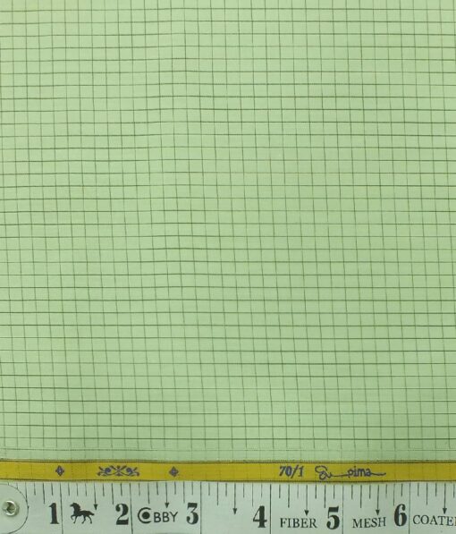 Soktas Men's Light Olive Green 100% Supima 70's Cotton Checks Shirt Fabric (1.60 M)