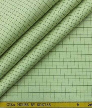 Soktas Men's Light Olive Green 100% Supima 70's Cotton Checks Shirt Fabric (1.60 M)